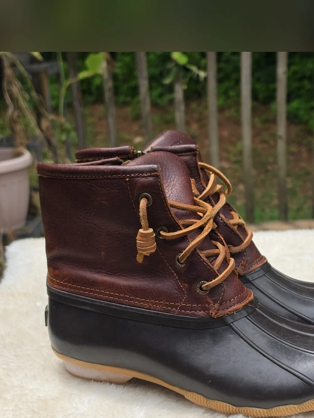 Sperry Top-Sider Duck Boots Women's 8.5 Brown Leather Waterproof Rain Boots